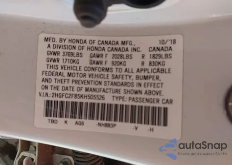 2019 Honda Civic Sport из США, поврежденный, VIN 2HGFC2F85KH505526